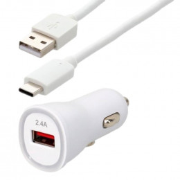 Kit chargeur allume cigare 12w usb-a vers usbc blanc Itc 308116