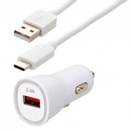 Kit chargeur allume cigare 12w usb-a vers usbc blanc Itc 308116
