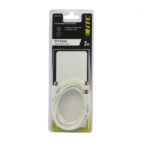 Cordon coaxial tv + adaptateur longueur 2m - 9.52 m/9.52 f Itc 304510