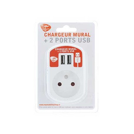 Chargeur mural 2 ports usb + prise gigogne Mobility Lab TEL307954